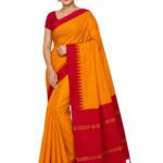 Kalyani cotton saree with contrast blouse(Mango Yellow Colour)