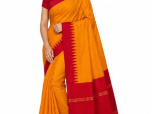 Kalyani cotton saree with contrast blouse(Mango Yellow Colour)