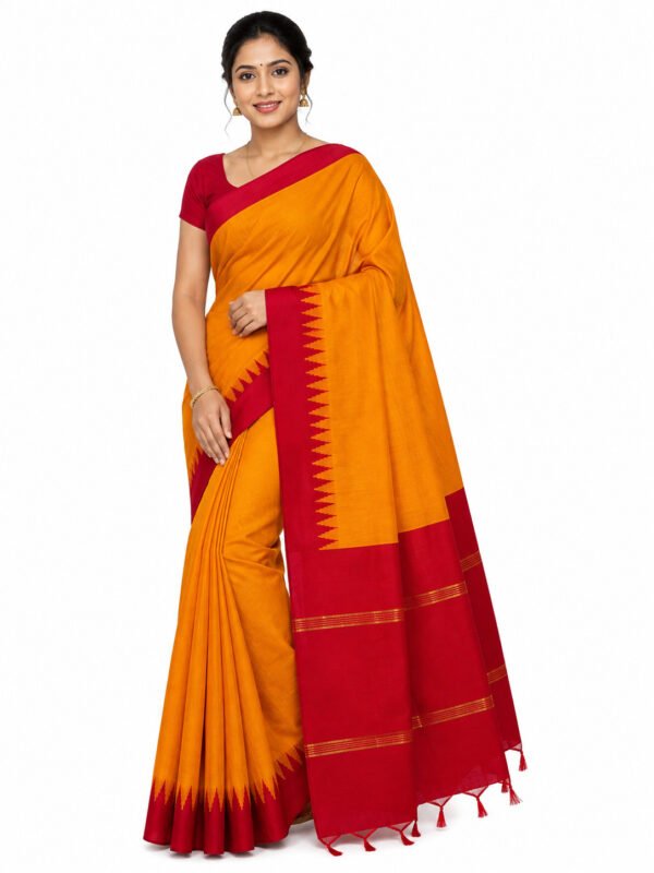Kalyani cotton saree with contrast blouse(Mango Yellow Colour)