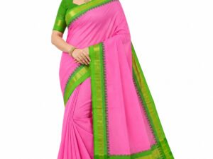 Home Korvai Silk Monika Cotton Saree with Blouse (Pink Colour)
