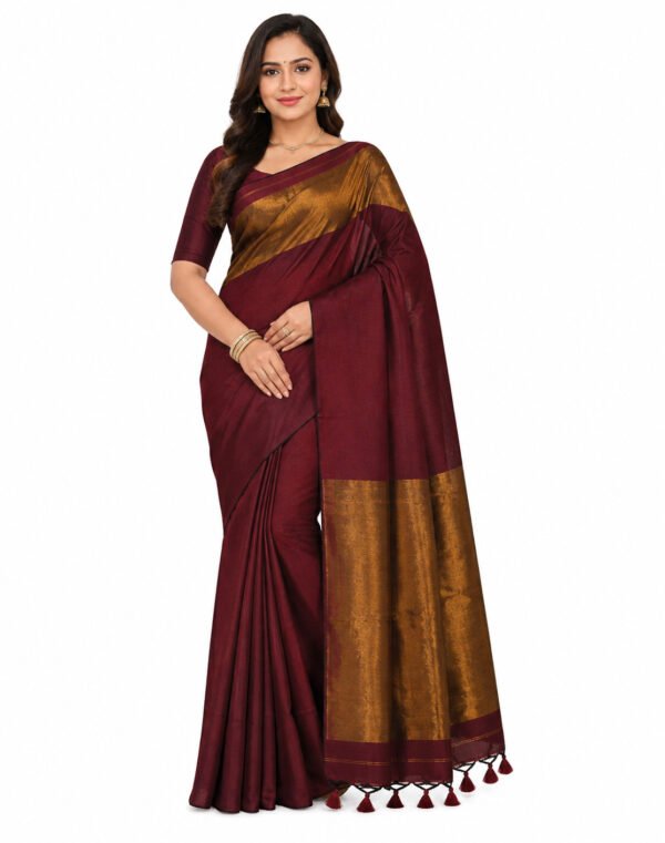 Nayanthara Inspired Khadi Saree with Blouse (Brown Colour)