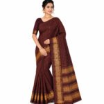 Korvai Chettinad Cotton Rettapet Border Saree with Blouse (Coffee Brown Colour)
