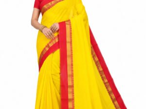 Korvai Silk Monika Cotton Saree with Contrast Blouse (Mango Yellow Colour)