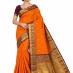 Banarasi Semi Katan Semi Silk Saree with Brocade Blouse (Orange Colour)