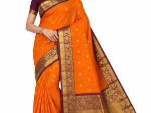 Banarasi Semi Katan Semi Silk Saree with Brocade Blouse (Orange Colour)