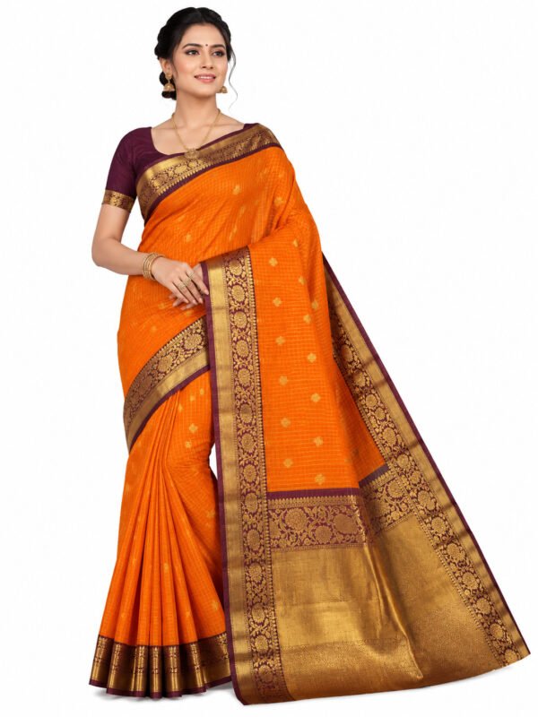 Banarasi Semi Katan Semi Silk Saree with Brocade Blouse (Orange Colour)