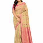 Celebrity Inspired Party Wear Semi Banarasi Tissue Saree(Biscut Colour)