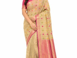 Celebrity Inspired Party Wear Semi Banarasi Tissue Saree(Biscut Colour)