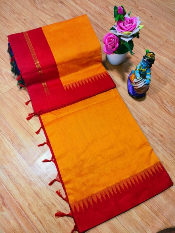 Kalyani cotton saree with contrast blouse(Mango Yellow Colour)