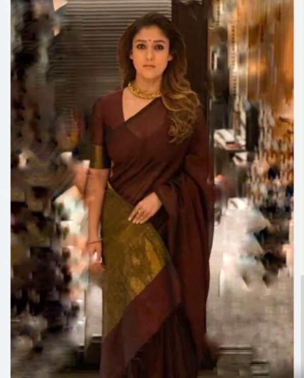 Nayanthara Inspired Khadi Saree with Blouse (Brown Colour)