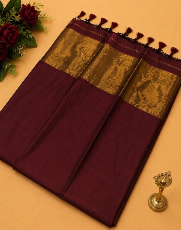Nayanthara Inspired Khadi Saree with Blouse (Brown Colour)