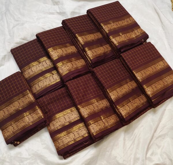Korvai Chettinad Cotton Rettapet Border Saree with Blouse (Coffee Brown Colour)