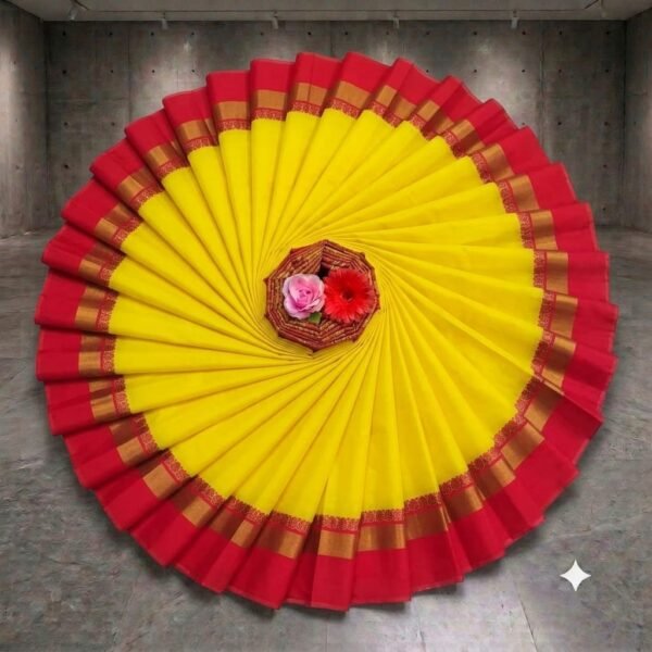Korvai Silk Monika Cotton Saree with Contrast Blouse (Mango Yellow Colour)