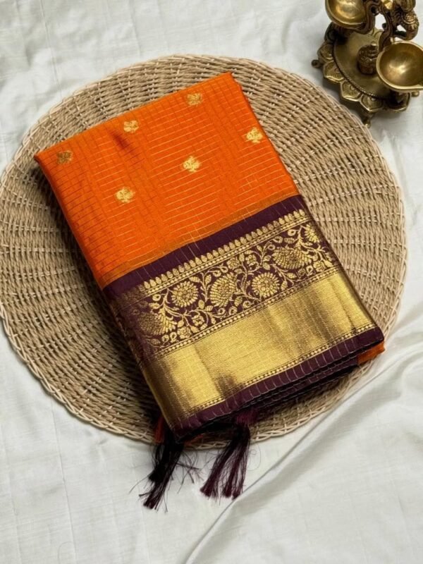Banarasi Semi Katan Semi Silk Saree with Brocade Blouse (Orange Colour)