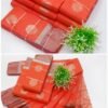 Fancy Monica Silk Cotton Saree With Blouse(Orange Colour)